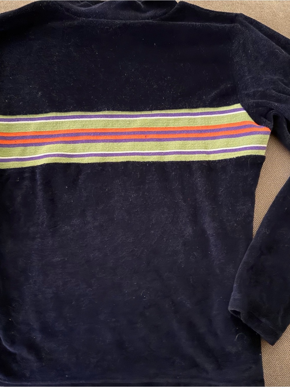 Y2K Velour Mock Turtleneck in Navy with Multicolor Stripe